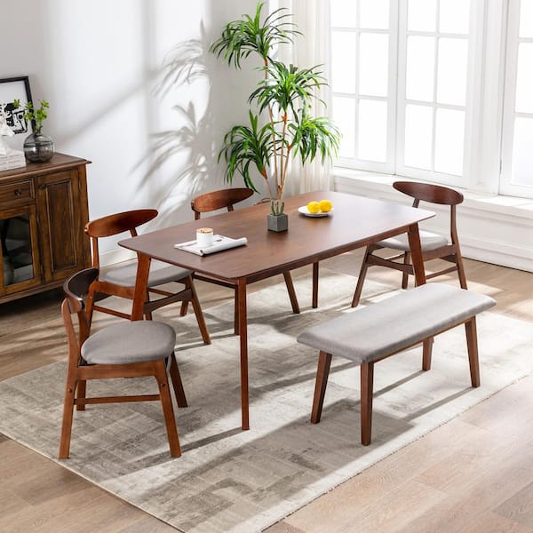 Nereida 6-Piece Rectangular Gray Solid Wood Top Upholstered Dining Set