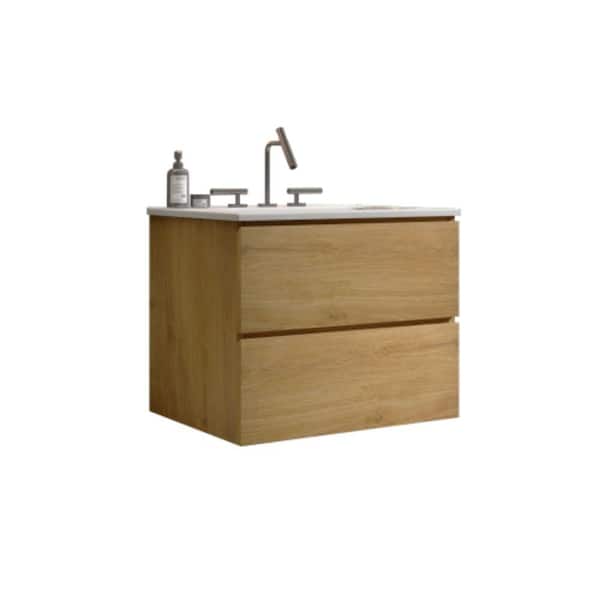 TIA 24.00 in. W x 18.30 in. D x 21.10 in. H Wall Mounting Bath Vanity in Oak with White Solid Surface Top