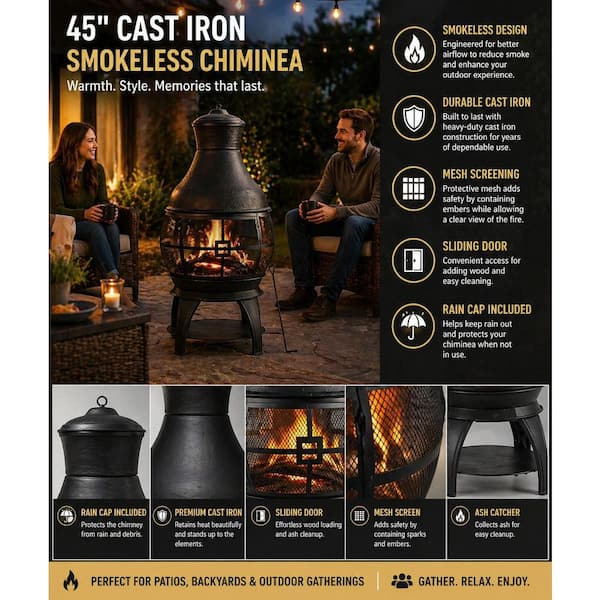 HeatMaxx 45 in. Outdoor Fireplace Wooden Black Fire Pit, Chimenea