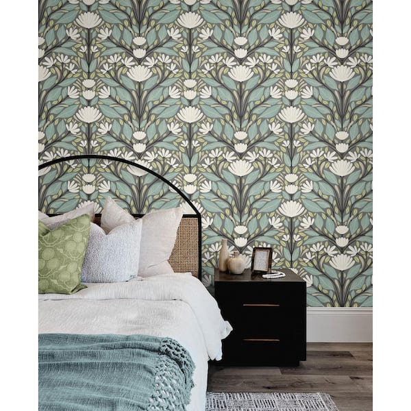60.75 sq. ft. Spirit Grey Carmela Folk Floral Nonwoven Paper Unpasted Wallpaper Roll
