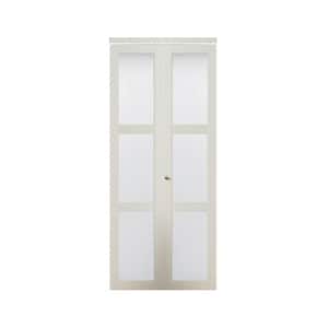 24 in. x 80.50 in. 3080 Series 3-Lite Tempered Frosted Glass Off White Composite Interior Closet Bi-Fold Door