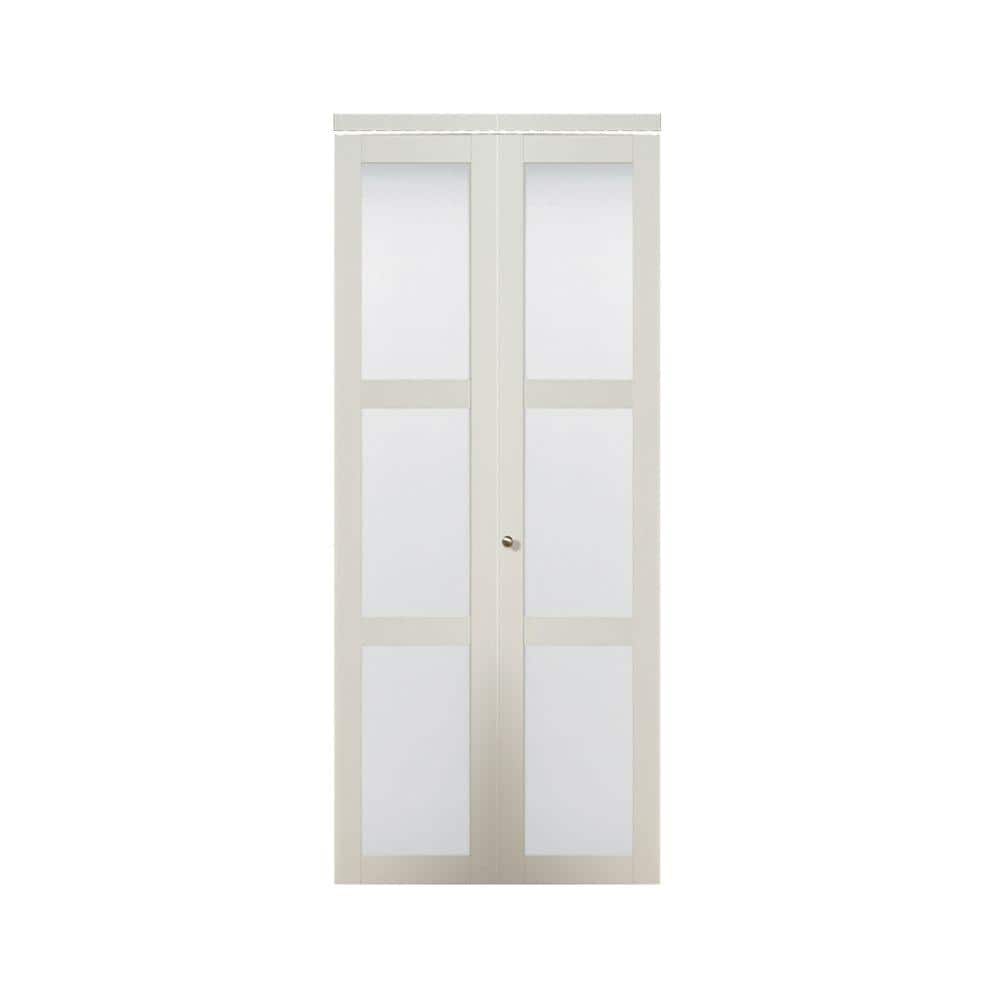 24 in. x 80.50 in. 3080 Series 3-Lite Tempered Frosted Glass Off White Composite Interior Closet Bi-Fold Door price history on PriceWatchPro