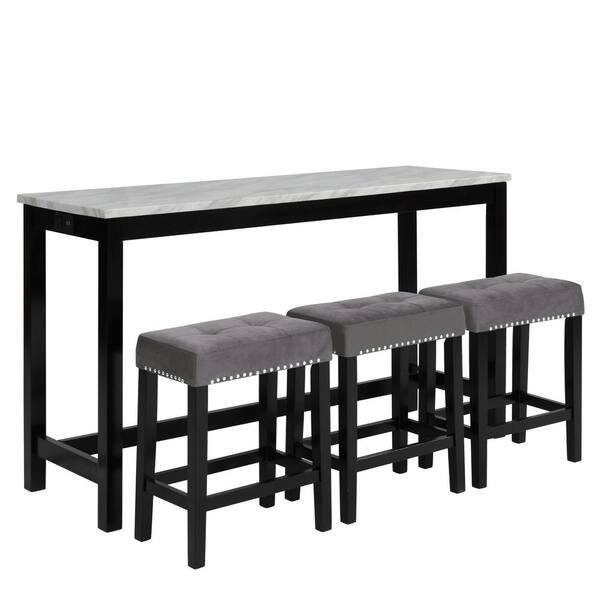 NEW CLASSIC HOME FURNISHINGS Celeste 4Piece Gray Faux Marble Bar Table Set (Seats 3) D400B3S