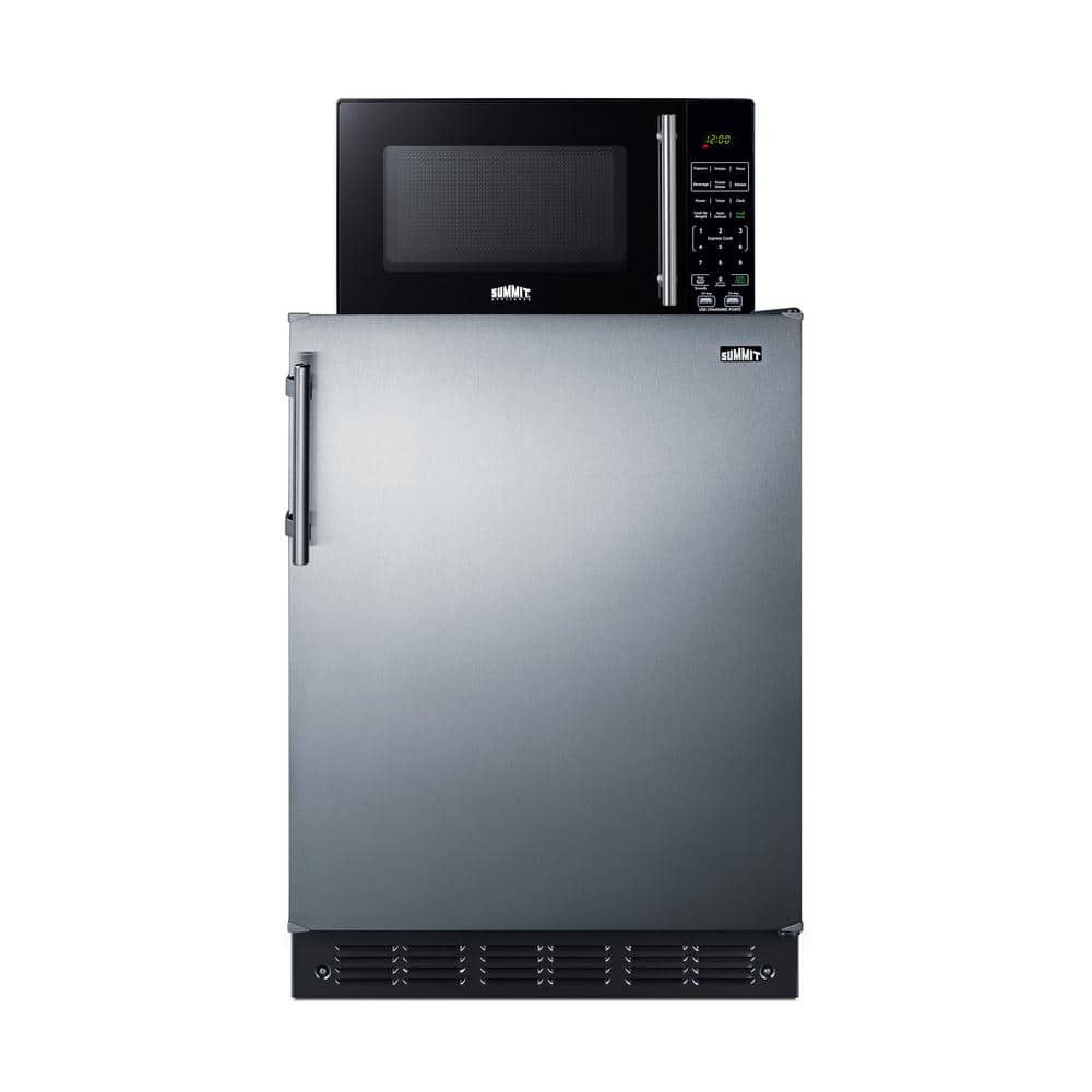 Summit Appliance 23.63 in. W 4.9 cu. ft. Mini Refrigerator in Stainless Steel with Freezer and 0.7 cu. ft. Microwave, Stainless Steel / Black