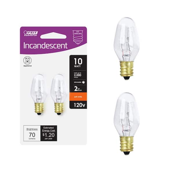 10-Watt Soft White (2700K) C7 Candelabra E12 Base Dimmable Incandescent Appliance Light Bulb (2-Pack)