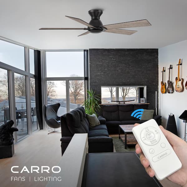 Vetric 52 in. Indoor 10-Speed DC Motor Flush Mount Standard Ceiling Fan with Remote Control in Black without Light