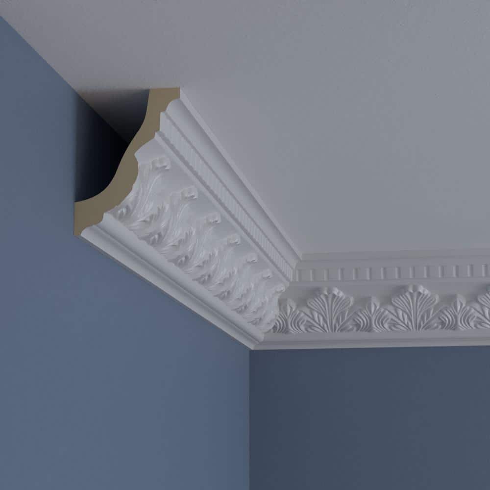 Devon White Polyurethane Intricate Crown Moulding, 94.5" Length