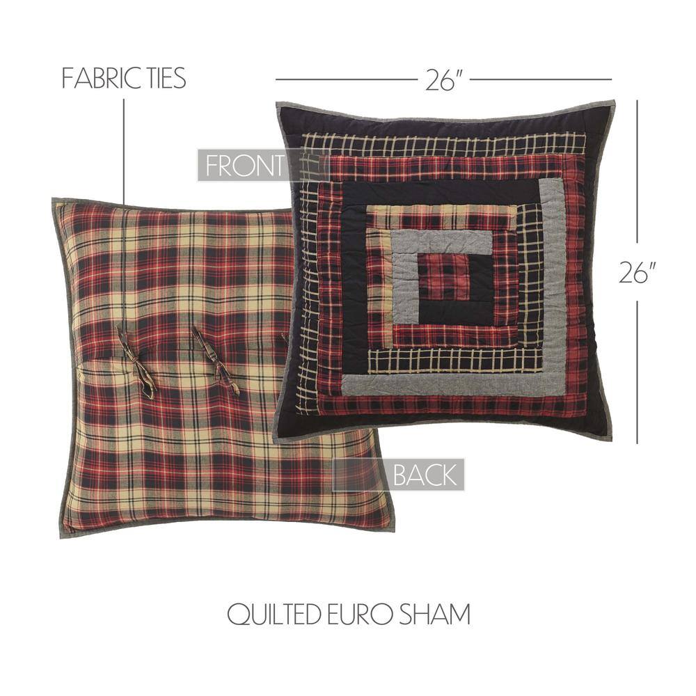 Cumberland Quilted Euro Sham in Red and Black Cotton