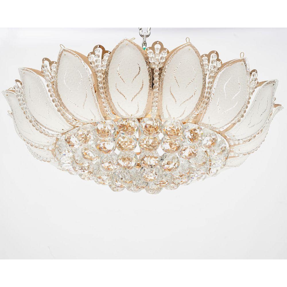 OUKANING 23.62 in. 7-Light Modern Gold Lotus Flower Shape Crystal