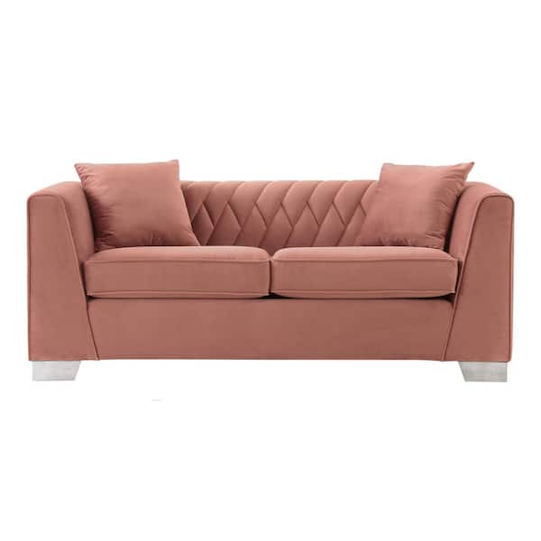 Armen Living Cambridge 68.9 in. Blush Velvet 2-Seater Loveseat with Square Arms