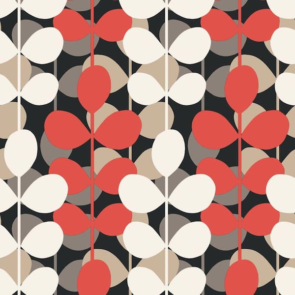 The Wallpaper Company 8 in. x 10 in. Red and Black Multicolored Modern Leaf Stripe Wallpaper Sample