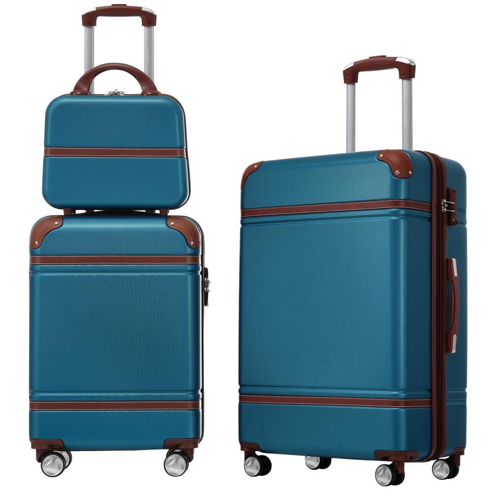 3-Piece 20/24 Inch Hardshell Luggage Set With Cosmetic Case Spinner TSA Lock, Blue