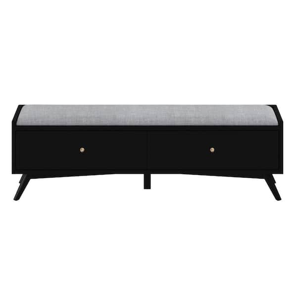 HomeRoots Amelia  Black 59 in. Polyester Blend Bedroom Bench Backless Upholstered