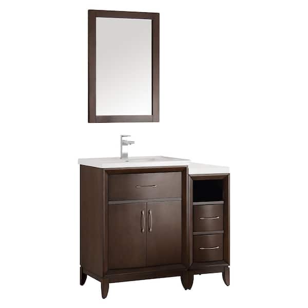 Fresca Cambridge 35.5 in. Vanity in Antique Coffee with Porcelain Vanity Top in White with White Ceramic Basin and Mirror