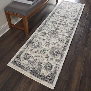 Fusion Cream/Grey 2 ft. x 8 ft. Bordered Traditional Kitchen Runner Area Rug