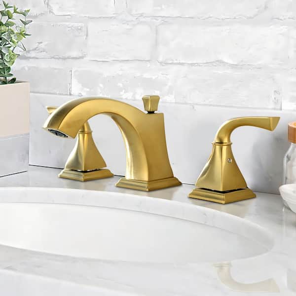 Sadira 8 in. Widespread Double-Handle High-Arc Bathroom Faucet with Pop-Up Drain in Brushed Gold