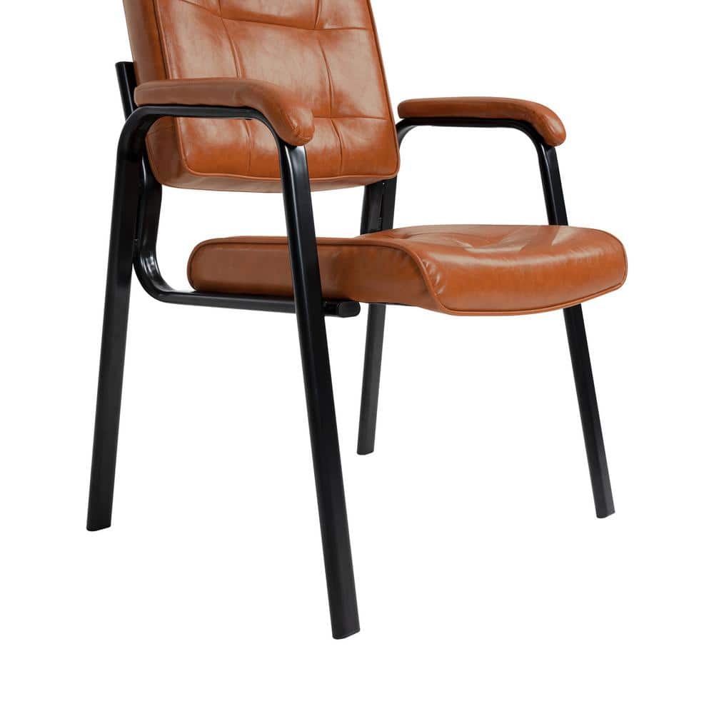 Caramel Office Guest Chair Set of 4, Leather Executive Waiting Room Chairs, Lobby Reception Chairs with Padded Arm Rest - Thumbnail 4