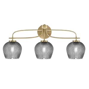 Olympia 27.5 in. 3-Light New Age Brass Vanity Light  Smoke Textured Glass Shade