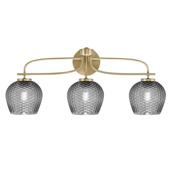 Unbranded Olympia 27.5 in. 3-Light New Age Brass Vanity Light  Smoke Textured Glass Shade