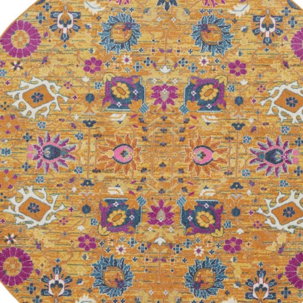 8' Round Gold Floral Washable Area Rug Runner Rug price history on PriceWatchPro