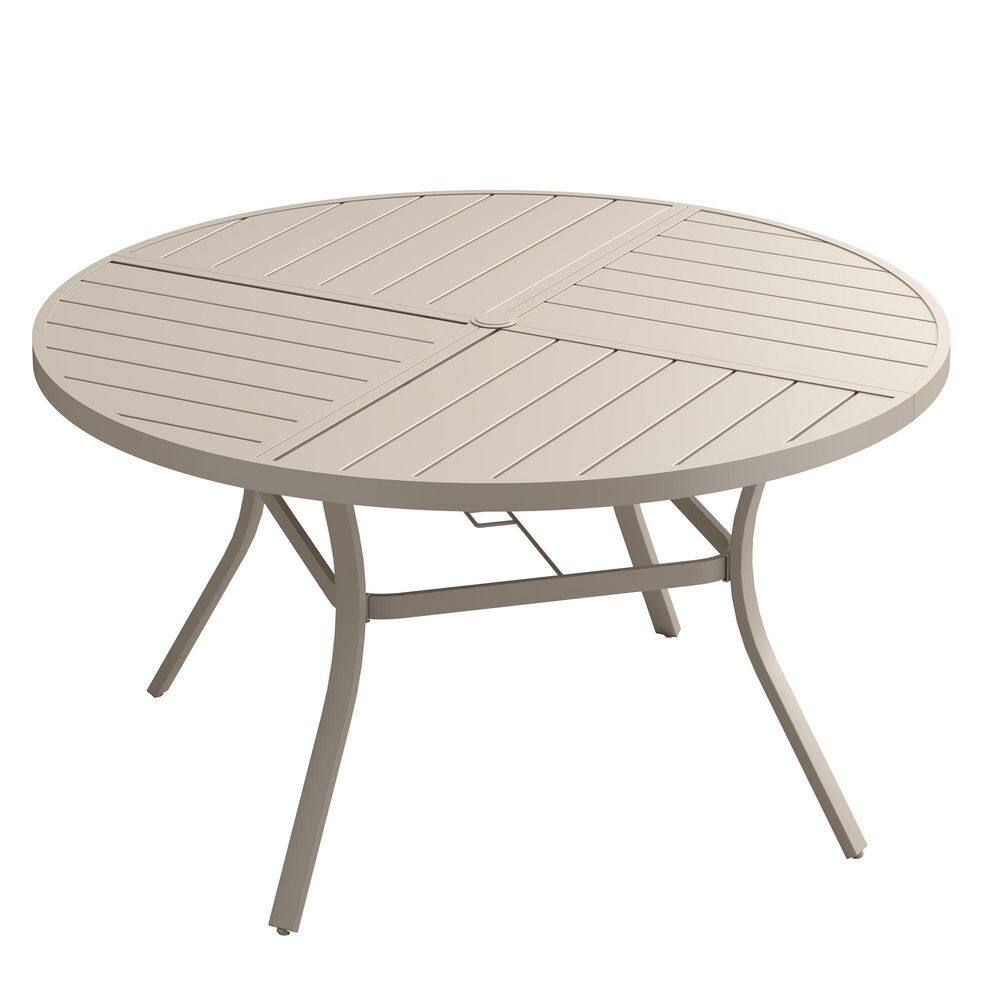 53.1 in. Sandshell Round Outdoor Metal Patio Dining Table for 8, All-Weather Lawn Garden Table