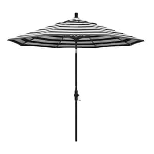 9 ft. Stone Black Aluminum Collar Tilt Crank Lift Market Patio Umbrella in Cabana Classic Sunbrella