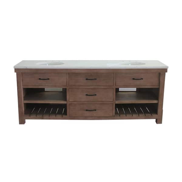 Unbranded Deluxe 84 in. W x 22 in. D x 34 in. H Freestanding Bath Vanity in Natural Wood with White Marble Top