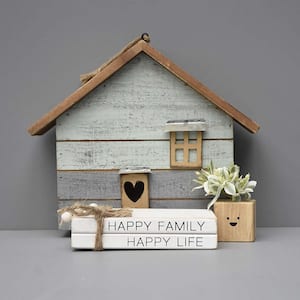 Happy Family Happy Life Decorative Wood Stacked Books Tabletop Sign