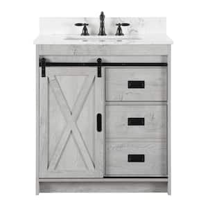 Rafter 30 in. W x 22 in. D Bath Vanity in White Wash with Carrara White Engineered Stone Vanity Top with White Sink