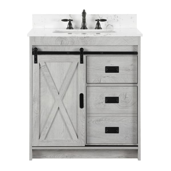 Rafter 30 in. W x 22 in. D Bath Vanity in White Wash with Carrara White Engineered Stone Vanity Top with White Sink