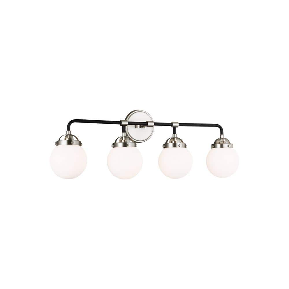 Midnight Black and Brushed Nickel 4-Light Vanity with Etched Glass