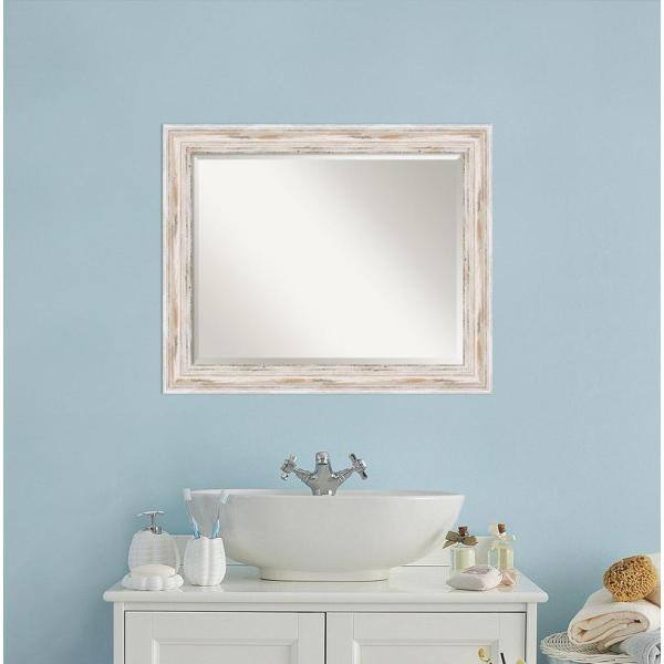 Alexandria Full Length Beveled Wall Mirror with White Wash Wood Frame