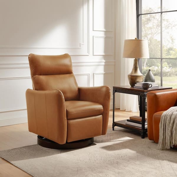 Top Leather Light Brown Genuine Leather Swivel Recliner