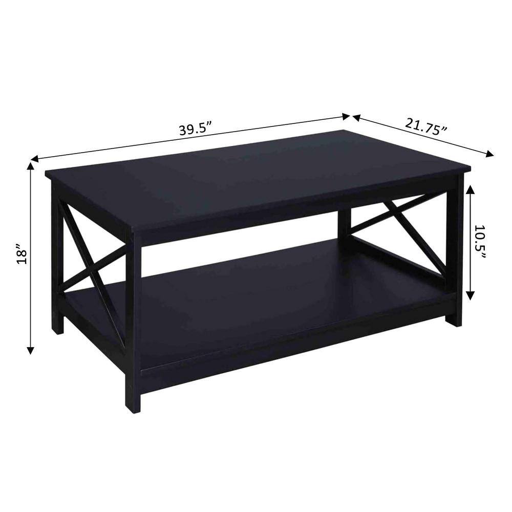 Oxford Classic Black Rectangular Wood Coffee Table with Lower Shelf