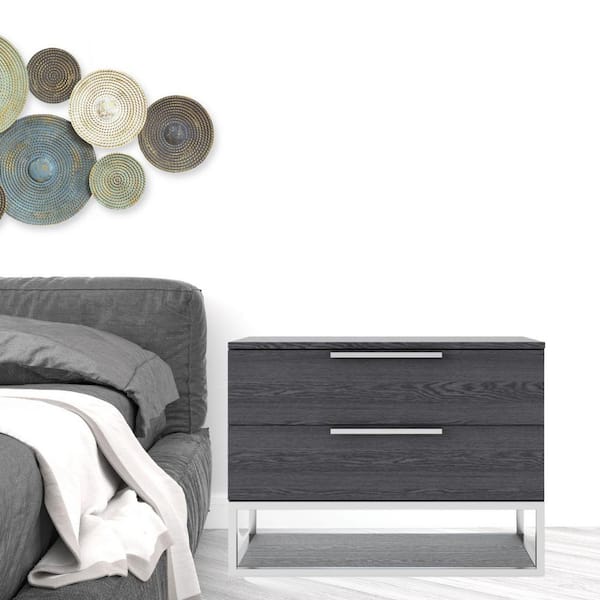HomeRoots Valerie 2 -Drawer Elm Gray Nightstand [ 22 in. H X 30 in. W X 18 in. D ]