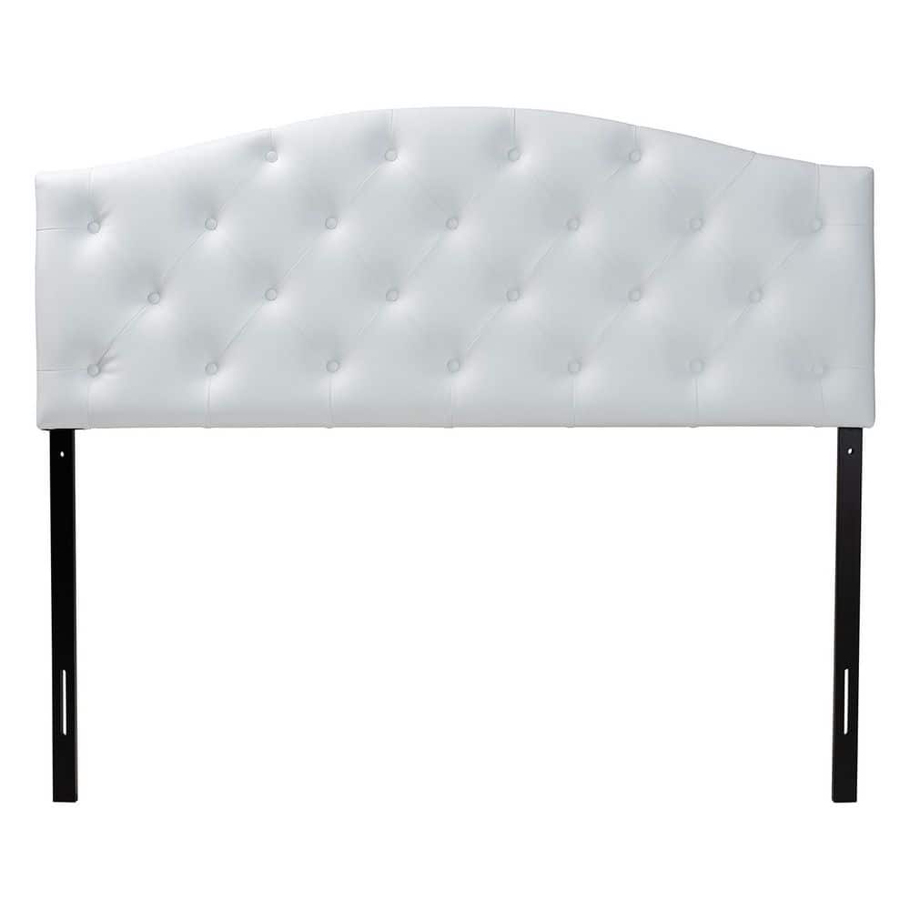 Elegant White Faux Leather Full Upholstered Tufted Scalloped Headboard