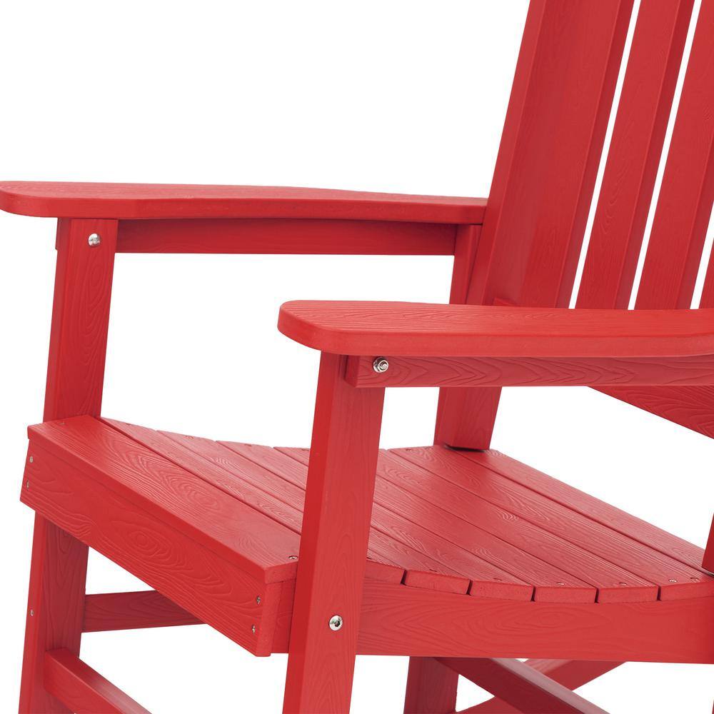 Bright Red HDPE Plastic Adirondack Outdoor Rocking Chairs, Set of 2