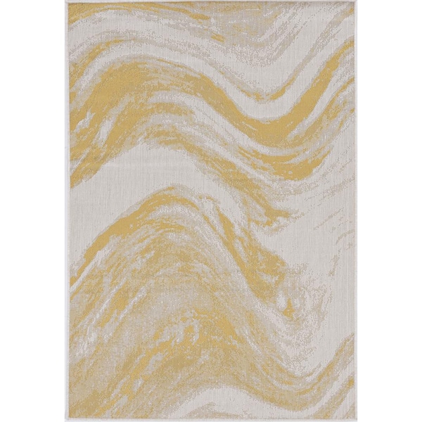 MILLERTON HOME Isla Gold 5 ft. x 8 ft. Transitional Watercolor Indoor/Outdoor Area Rug