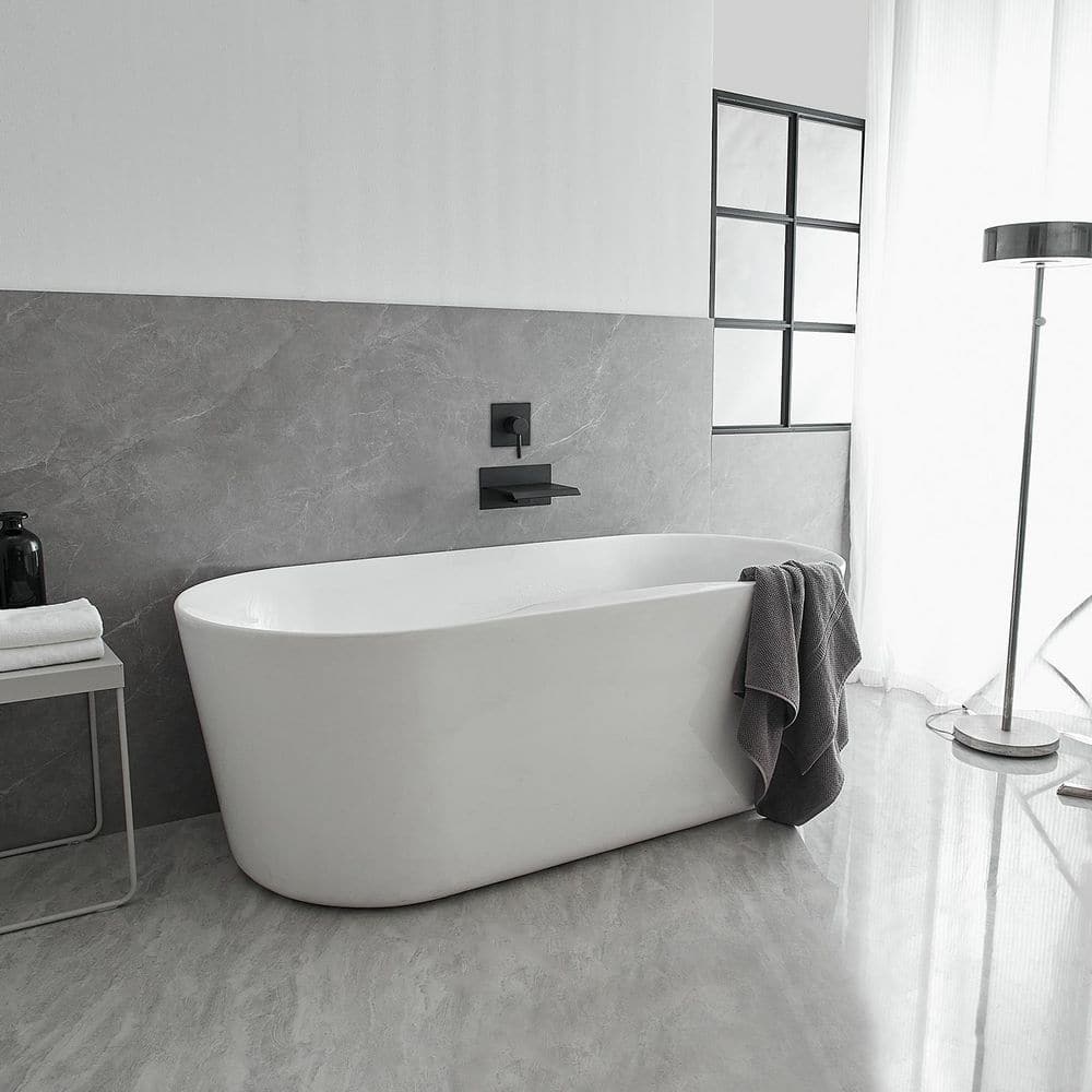 Matte Black Wall-Mount Waterfall Tub Faucet with Lever Handle