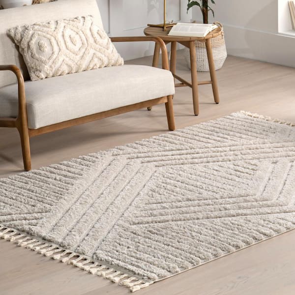 nuLOOM Risette Ivory 8 ft. x 10 ft. Solid Shag Area Rug OZDN19E