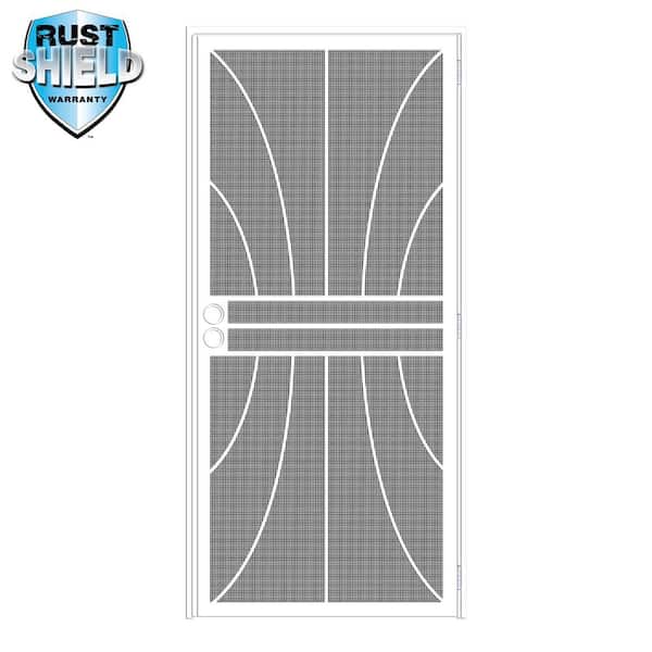 Unique Home Designs 36 in. x 80 in. Meridian Rust Shield White Surface Mount Outswing Steel Security Door with Expanded Metal Screen