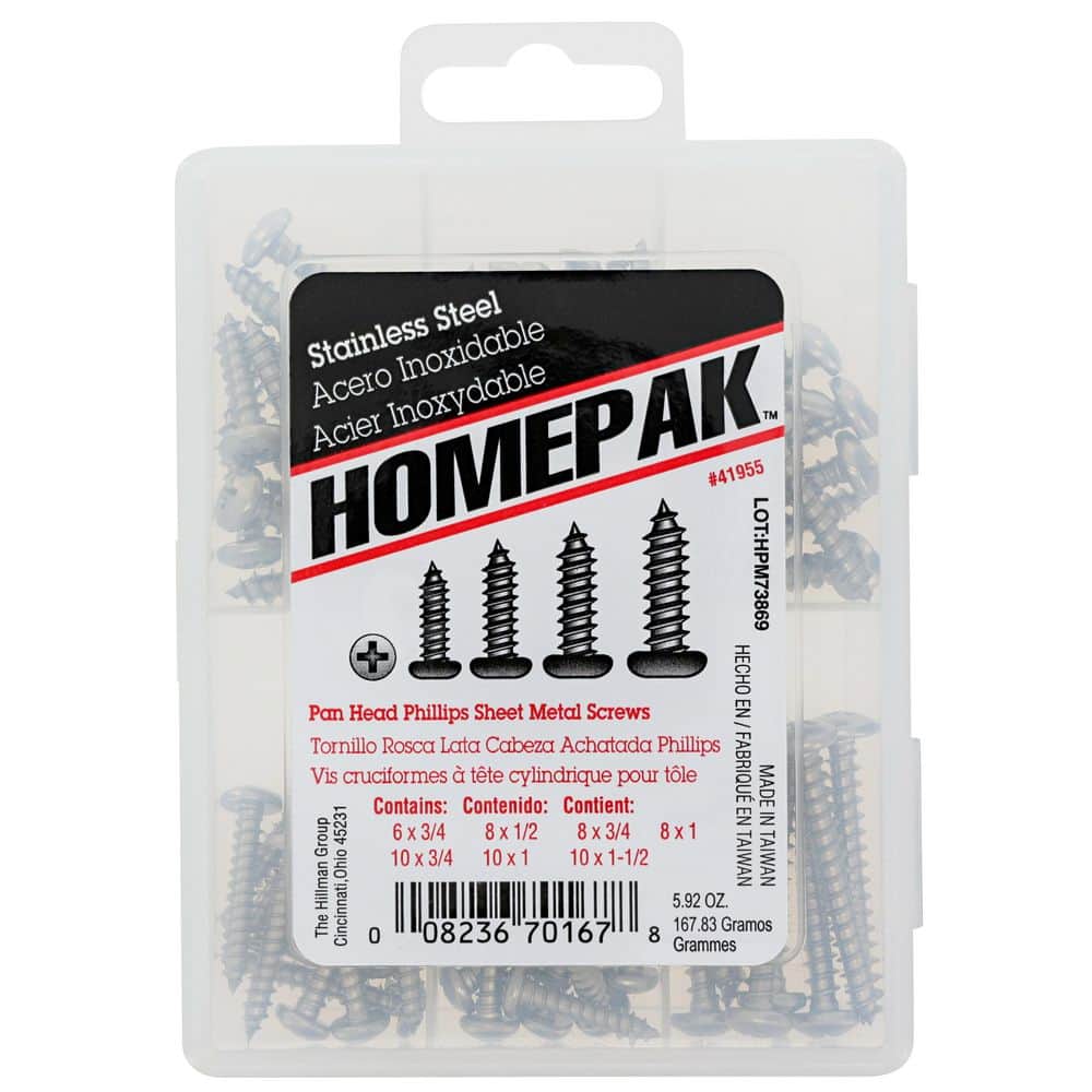 HOMEPAK 0.5 in. Stainless-Steel Pan Head Phillips Sheet Metal Screw Assorted Kit price history on PriceWatchPro