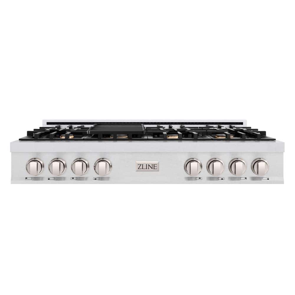 48 in. Legacy Gas Rangetop with 6 Brass Burners and Porcelain Cooktop in Satin Stainless Steel