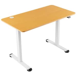 44 in. T-shaped Natural Height Adjustable Electric Desk Sit to Stand Desk with Splice Board Management Hole