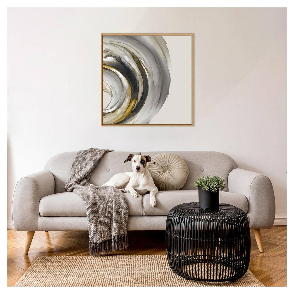 Odyssey Abstract Gray and Gold Canvas Wall Art with Maple Frame