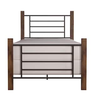 Raymond Textured Black and Weathered Dark Brown Twin Horizontal and Vertical Design Bed