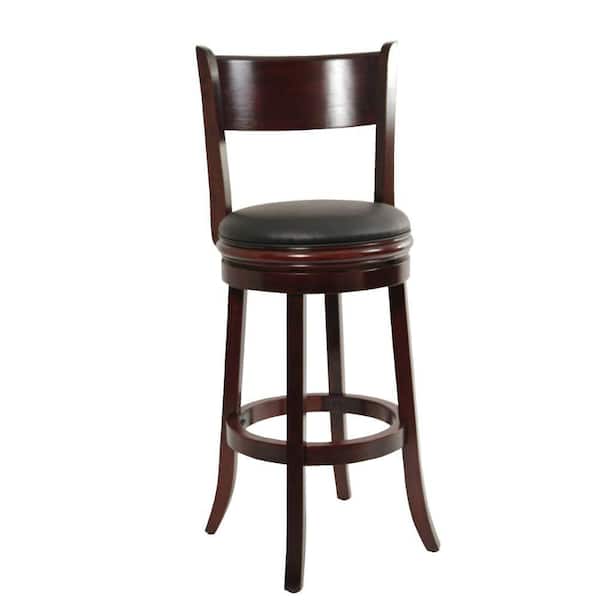 Benjara Sabi 43.5 in. Brown and Black High Back Solid Wood Swivel Counter Stool With Faux Leather Seat