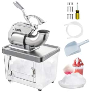 8000 oz. /H Silver Commercial Ice Crusher Snow Cone Machine with Dual Blades, 34L Box, 300W Motor, ETL-Certified