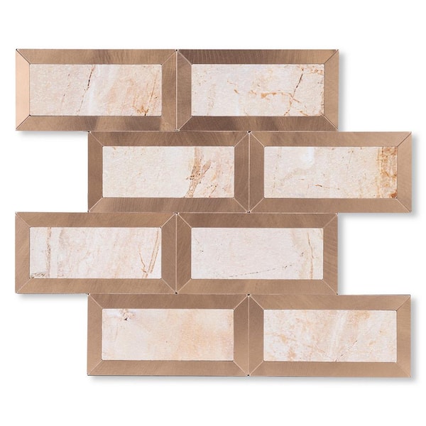 Yipscazo Persia Pink Short Grain Brushed Copper 10.24 in. x 10.24 in. Metal Peel and Stick Tile (3.65 sq. ft./pack)