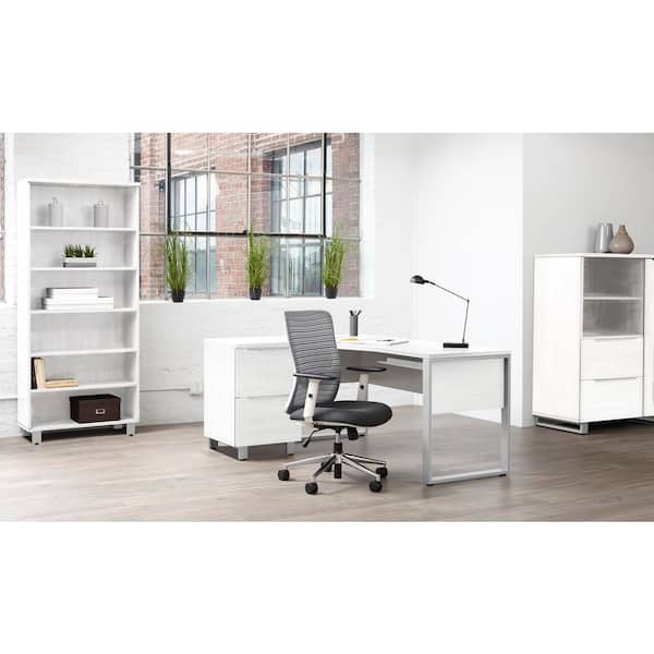 Atka 63 in. Crescent White Laminate Left Desk with Cable Management